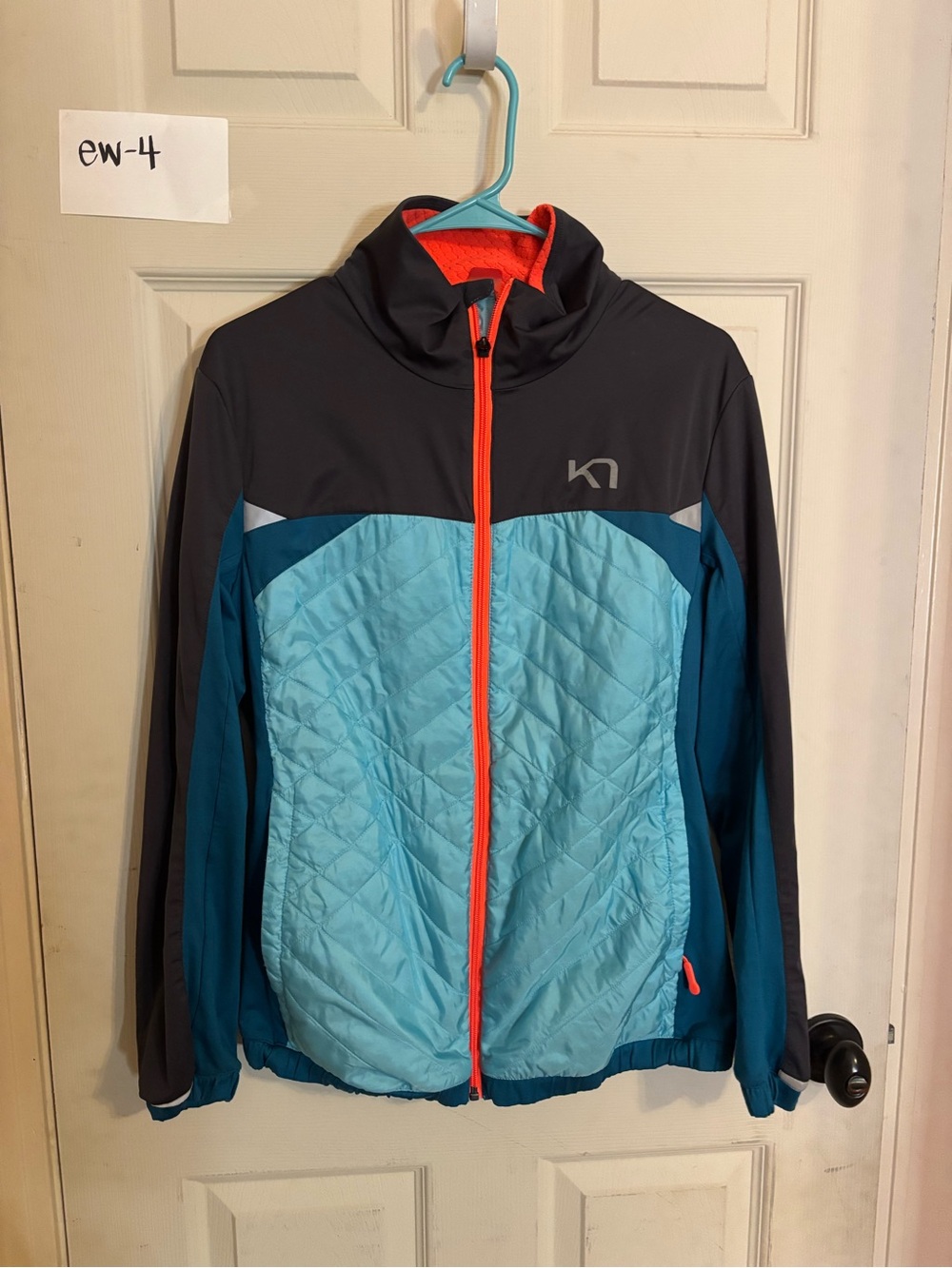 Kari Traa Teal, Light Blue & Orange Girls' Quilted Puffer Jacket - Picture 1 of 4